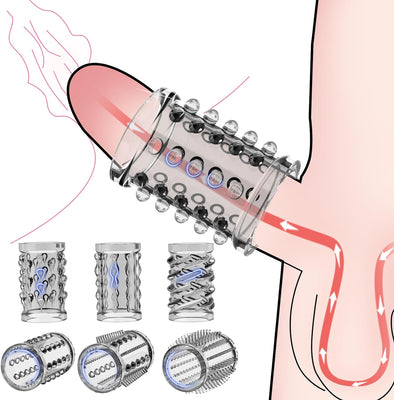 Manchette pour pénis, lot de 6 manchons pour pénis Fallinsexy Manchon pour pénis réutilisable transparent pour agrandissement du pénis, jouets sexuels pour hommes, manchon pour pénis pour améliorer