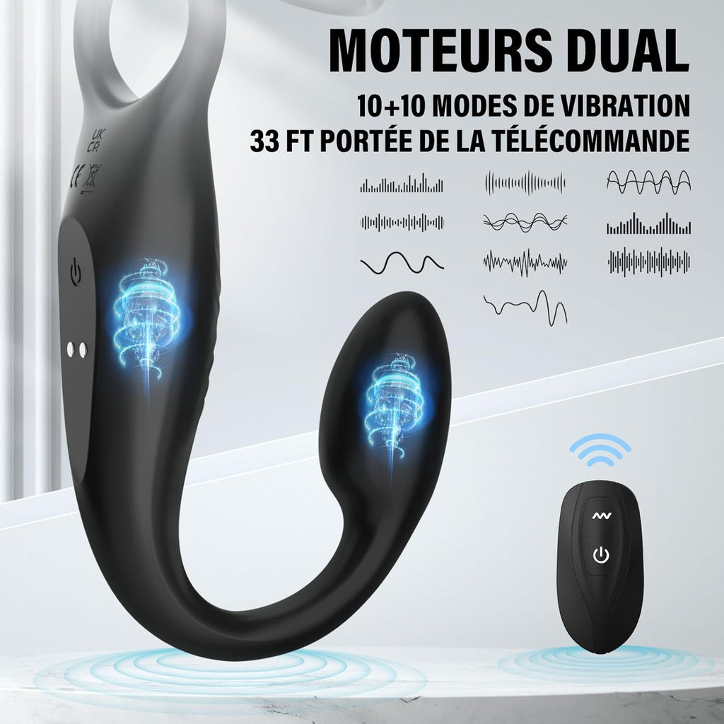 Vibromasseurs Sex Toys Couple - Anneau Penien Homme Toýs Pénis Vibrant Retardant d'éjaculation avec 10 * 10 Modes de Vibration, Sextoyse Plug Anal pour Gay Stimulateur Prostate,Masculins Plugs Anus