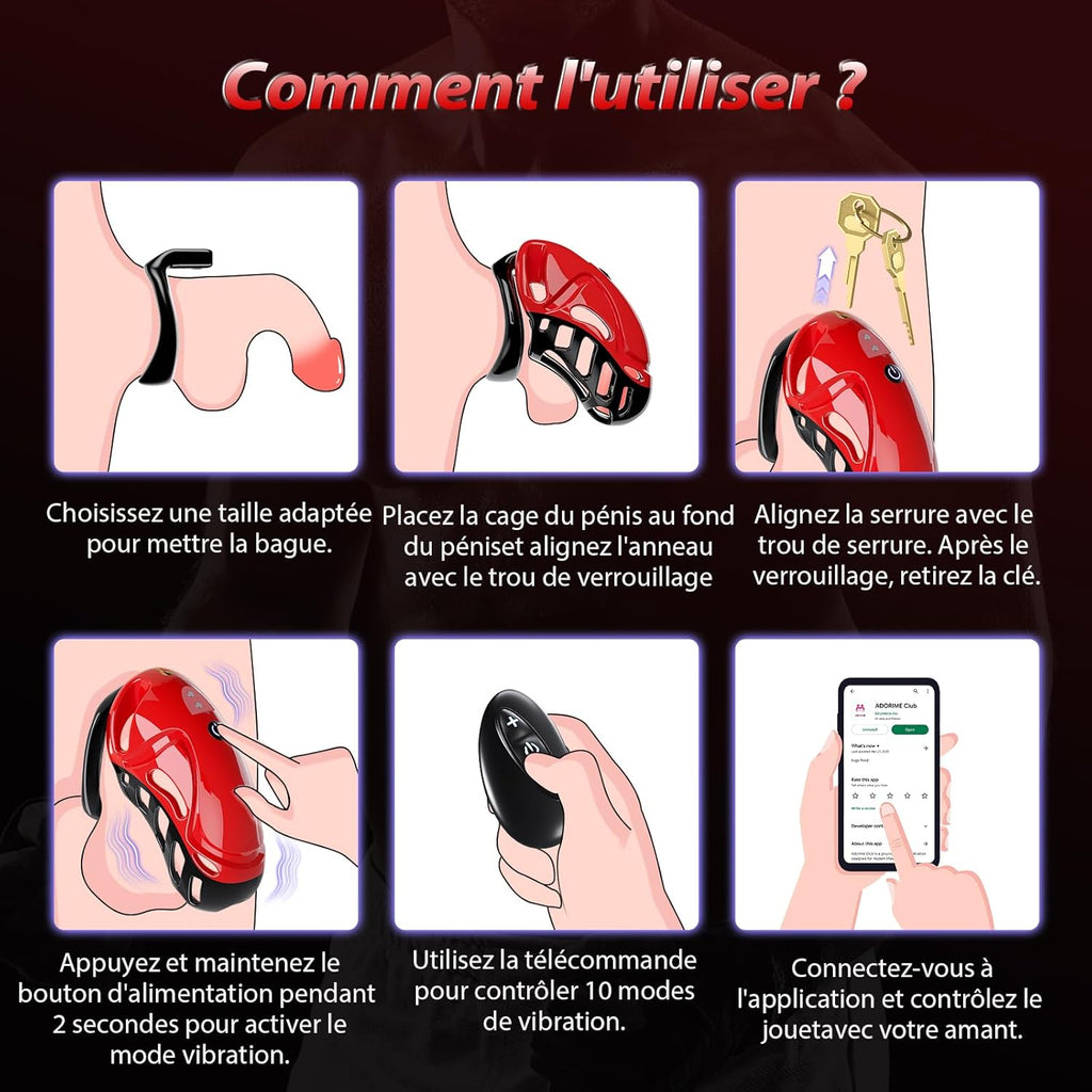 Cage de Chasteté Pénis Sex Toýs homme - Bondage SM avec Ceinture de Chasteté avec 5 Tailles Anneaux de Pénis 2 clés 1 serrure, Cock Chastity Cage Amovibles pour Empêcher L'érection Sex Toýs Couple