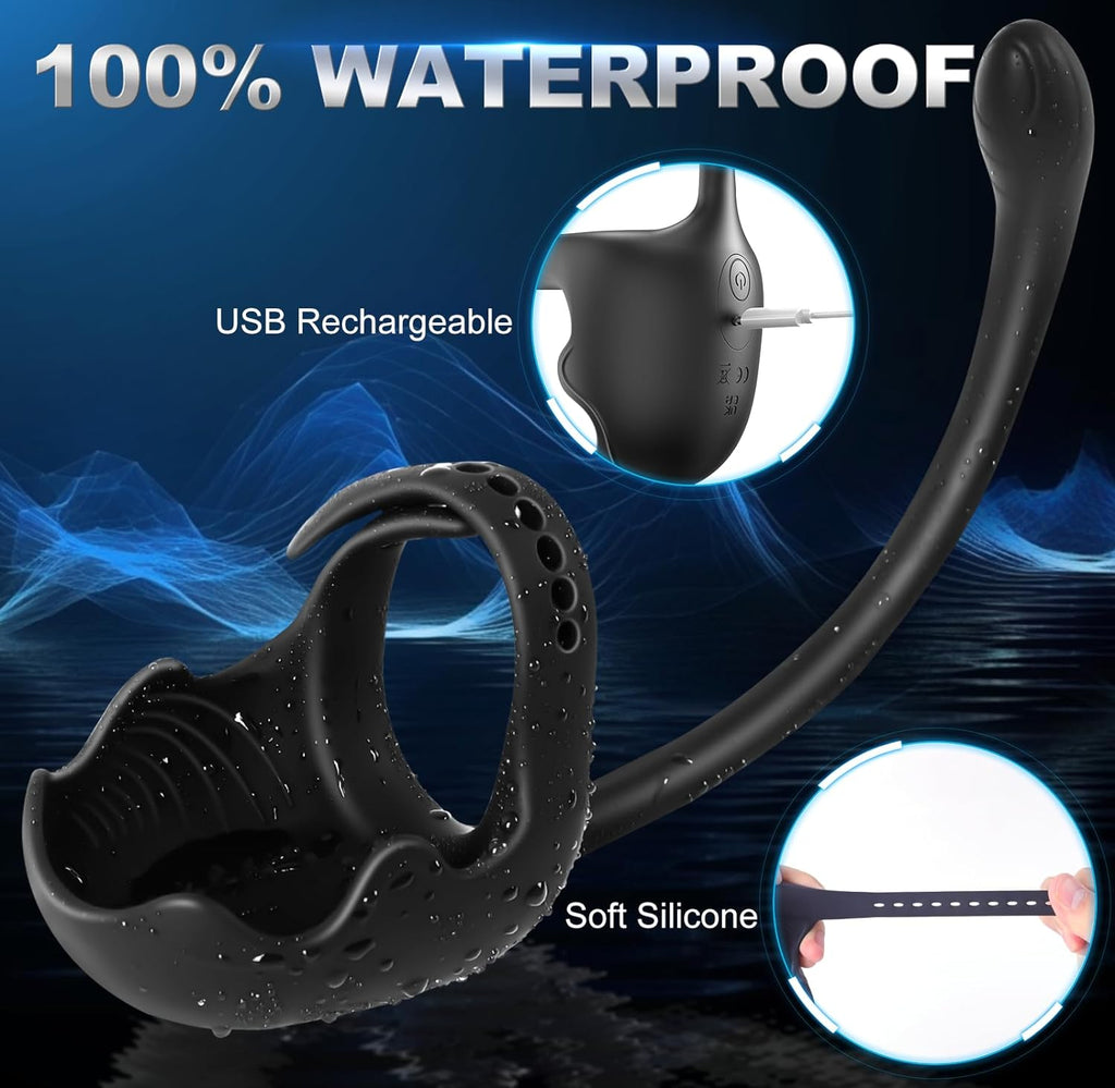 Anneau pénien rumly à 360 ° avec stimulateur de balle et masseur de prostate