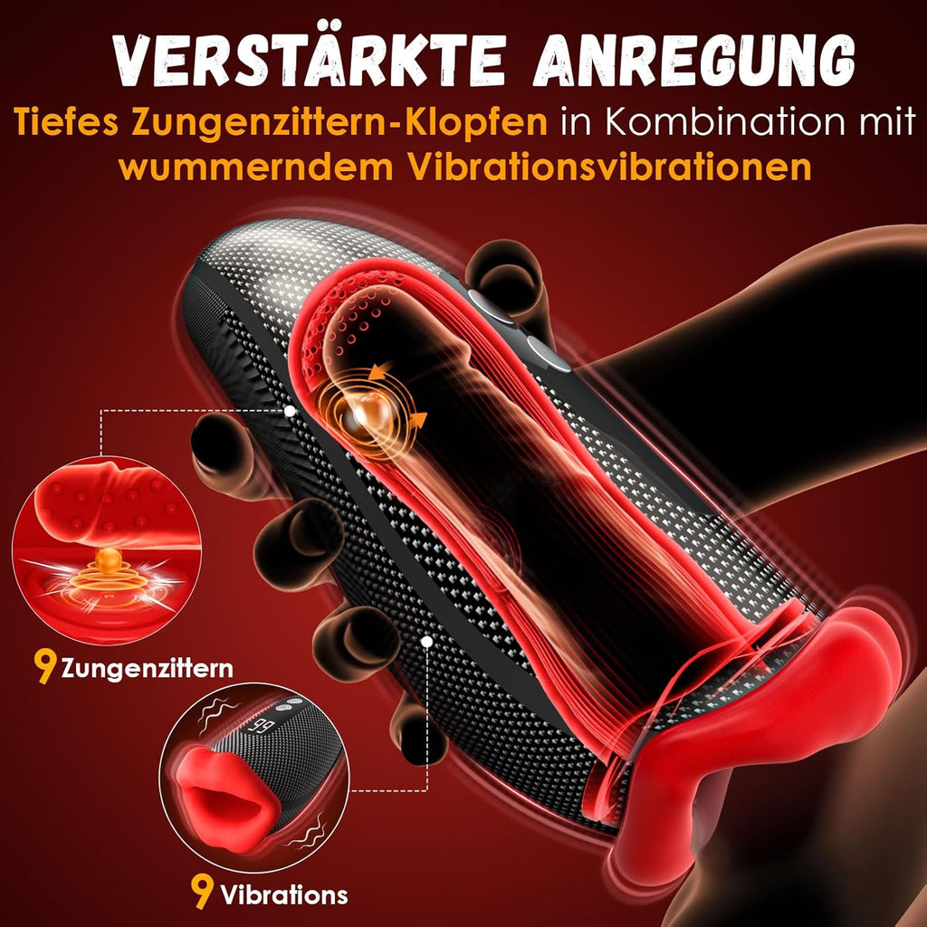 Masturbâteur Homme Mains Libres Masturbeuse, 9X9 Mode de Vibration &Coup-Léchage Masturbateurs Masculins Sextoyse Homme Sex Pénis Sex Toyspour pour Homme Masturbateur