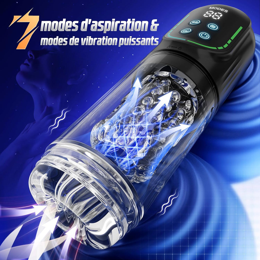 Masturbateurs Masculins Sex Toys avec 7 Modes Télescopiques & Rotation Et Succion, Automatique Masturbâteur Homme Mains Libres Vibration 3D Vaginette, Véritable Fellation Léchée Sex Toýs Homme