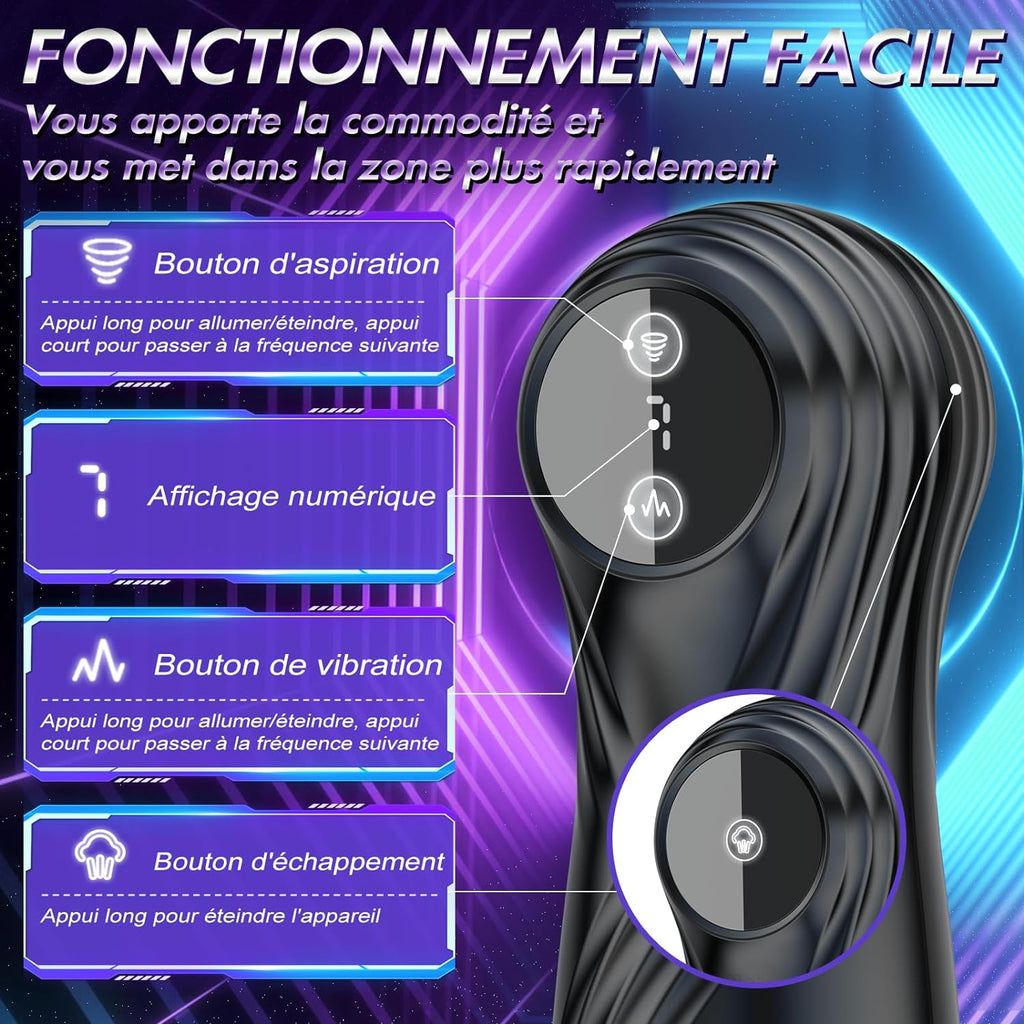 Masturbateurs Masculins Sex Toýs Homme - Masturbateur Homme avec 7 Succion & Vibration & Échappement,Masturbâteur Homme Mains Llibres avec Écran LCD & 3D Vaginette Ultra Réaliste, Sex Toys Couple.