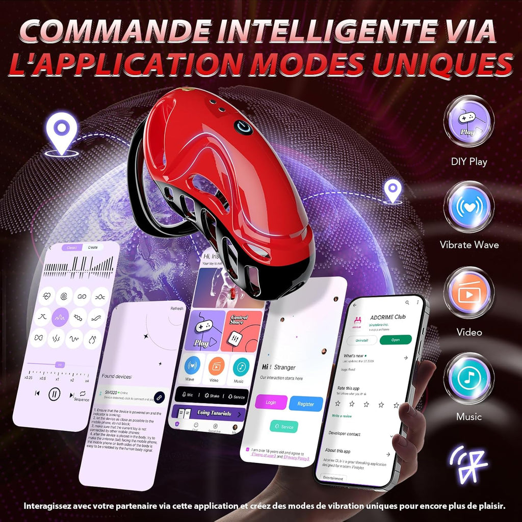 Cage de Chasteté Pénis Sex Toýs homme - Bondage SM avec Ceinture de Chasteté avec 5 Tailles Anneaux de Pénis 2 clés 1 serrure, Cock Chastity Cage Amovibles pour Empêcher L'érection Sex Toýs Couple