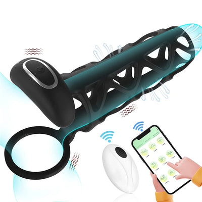 Gaine Penis avec Anneau Pénien est Doté D’une APP à Distance avec 10 Modes de Vibration