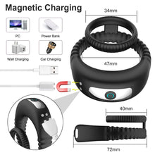 Charger l&#39;image dans la galerie, Anneaux vibrants pour couple pour hommes, Anneau pénien 2 en 1 pour un plaisir et une stabilité accrus, 10 vibrations réglables pour des performances plus longues et plus fortes