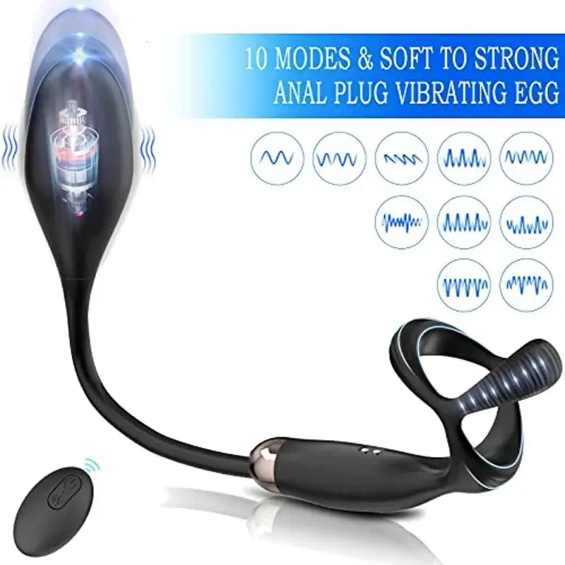 Stimulateur Prostate Vibrant avec Anneau Pénien Triangulaire et 9 Modes de Vibration