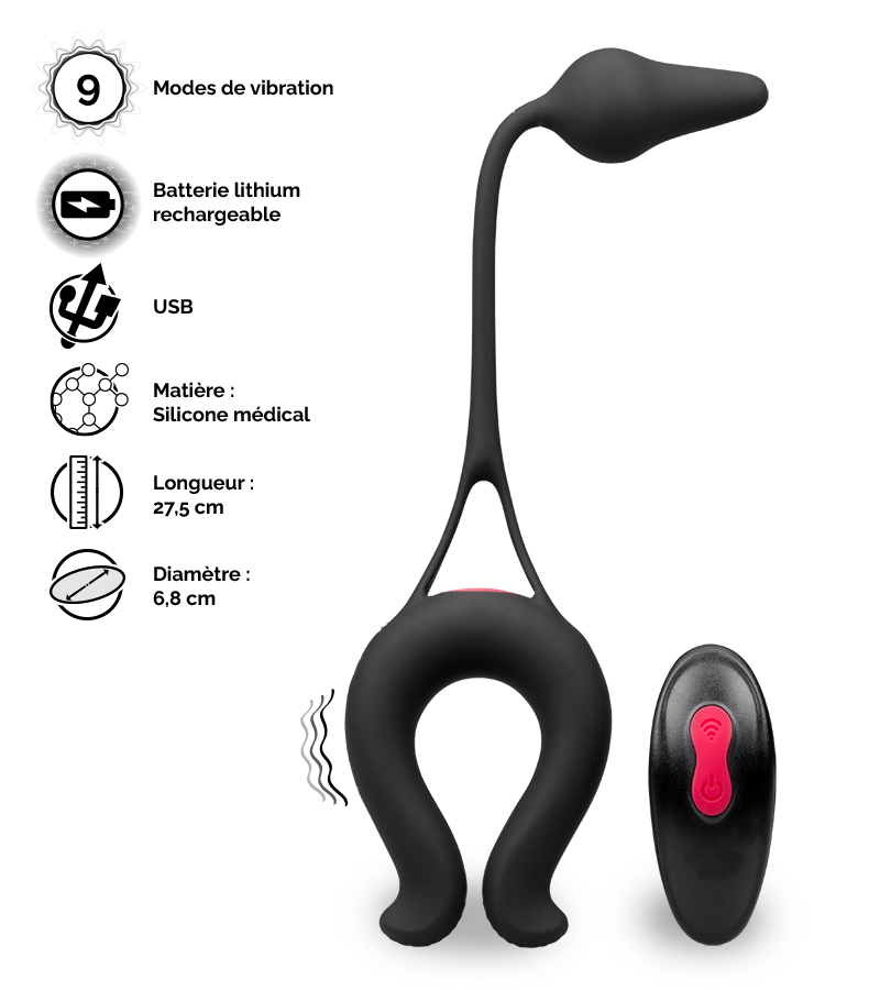 Anneau vibrant avec plug anal Lucifer