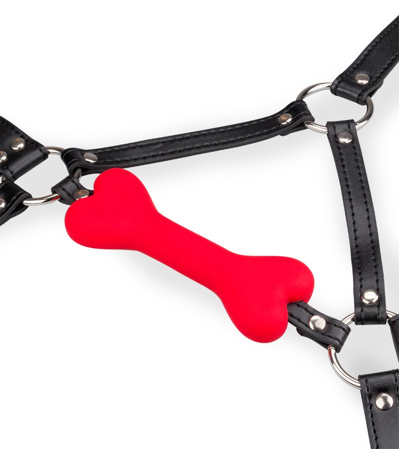 Bâillon harnais avec os en silicone 12,3cm Puppy Play