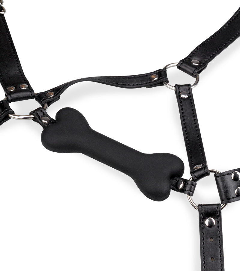 Bâillon harnais avec os en silicone 12,3cm Puppy Play