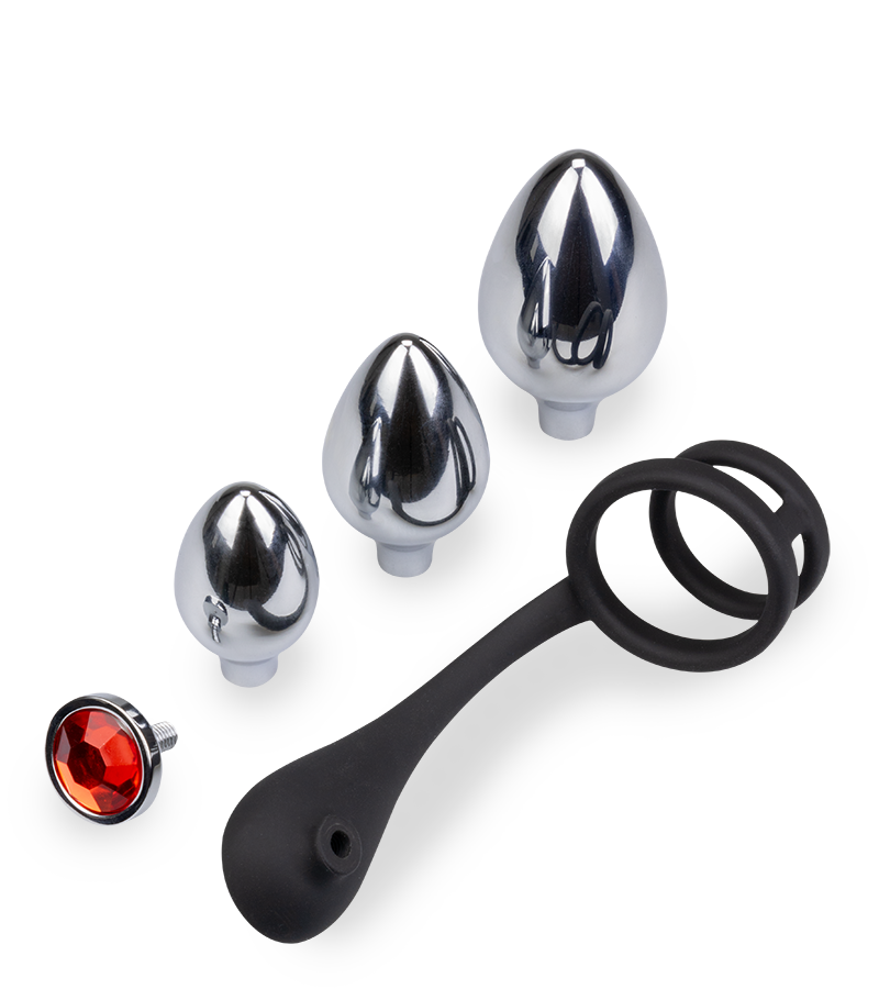 Bijou anal double anneau cockring avec 3 plugs