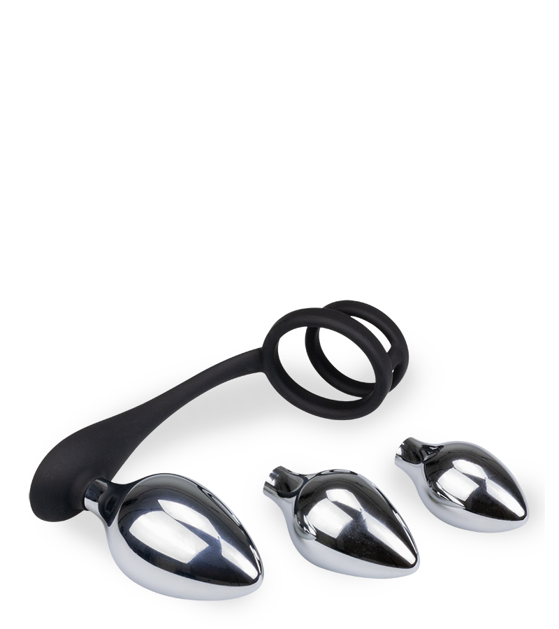 Bijou anal double anneau cockring avec 3 plugs