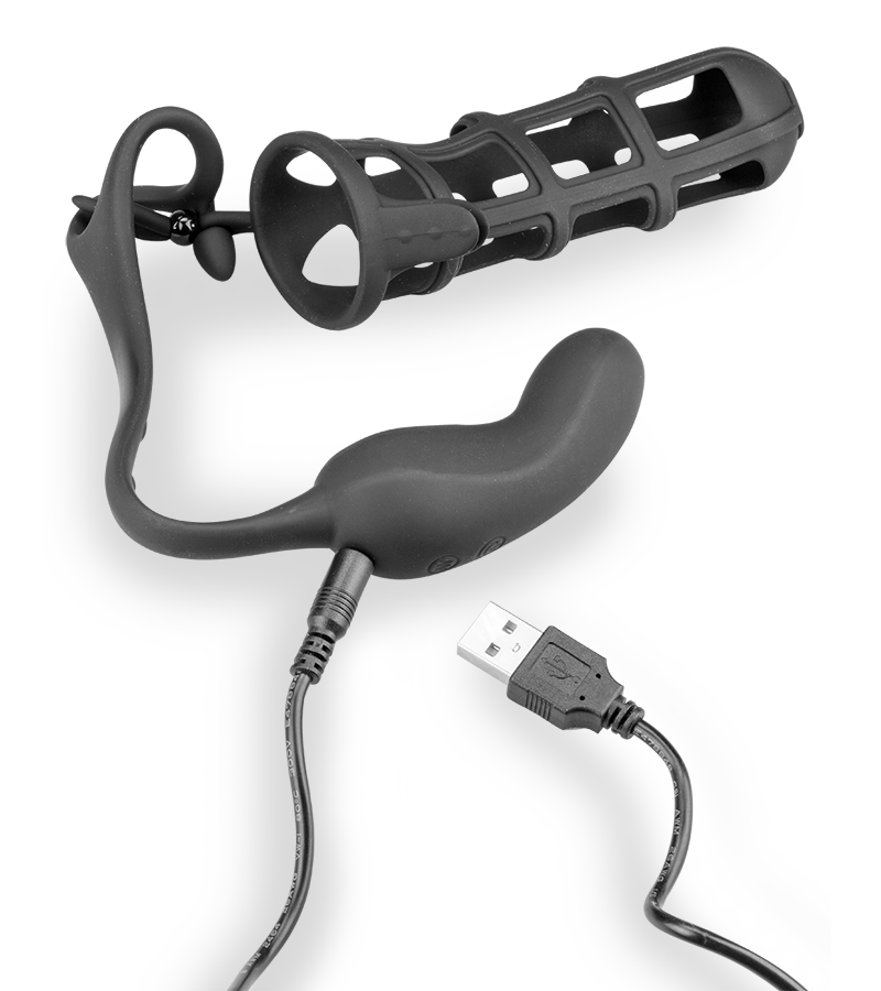 Cage à pénis cockring stimulateur prostate vibrant