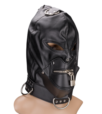 Cagoule BDSM avec fermeture éclaire pour la bouche et cadenas