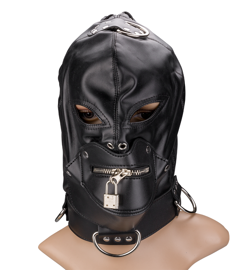 Cagoule BDSM avec fermeture éclaire pour la bouche et cadenas