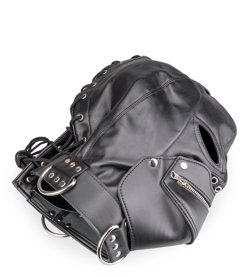 Cagoule BDSM avec fermeture éclaire pour la bouche et cadenas