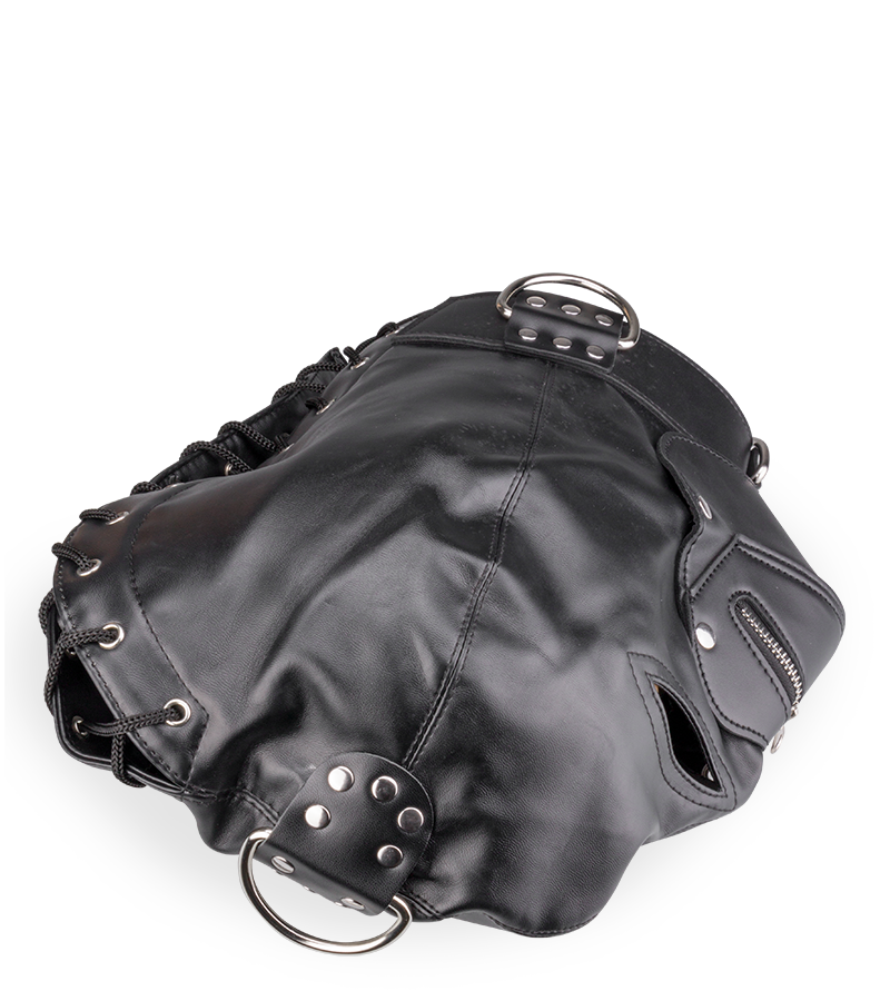 Cagoule BDSM avec fermeture éclaire pour la bouche et cadenas