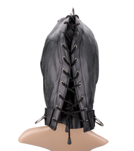 Charger l&#39;image dans la galerie, Cagoule BDSM en similicuir trois ouvertures et anneaux