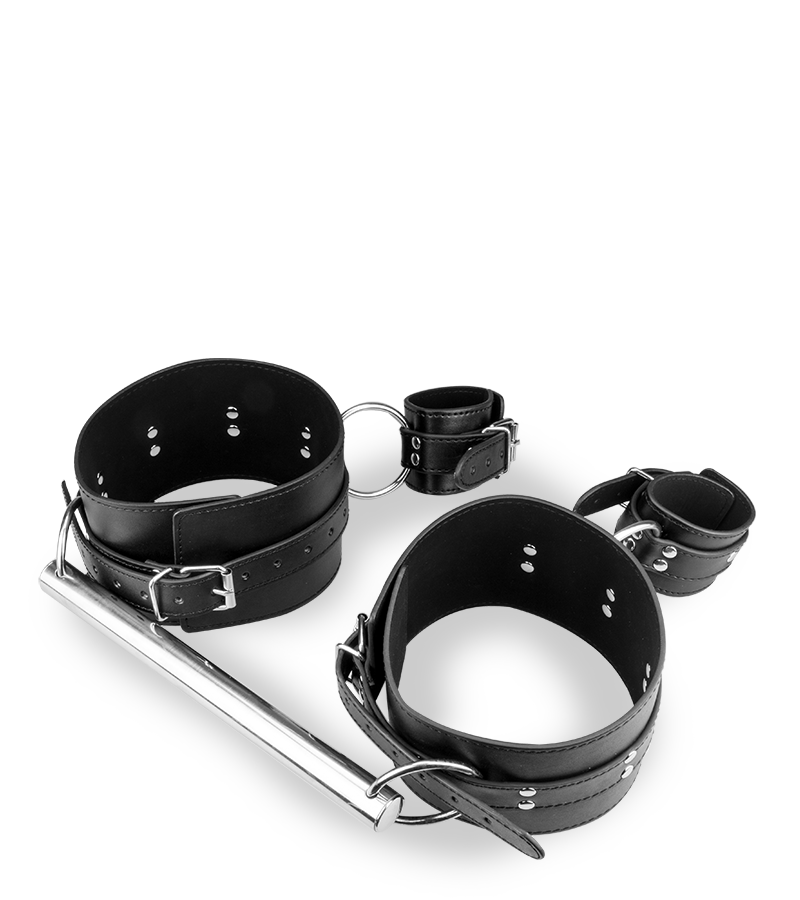 Contrainte BDSM cuisses et poignets avec barre