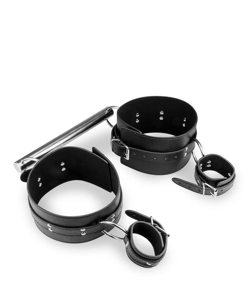 Contrainte BDSM cuisses et poignets avec barre