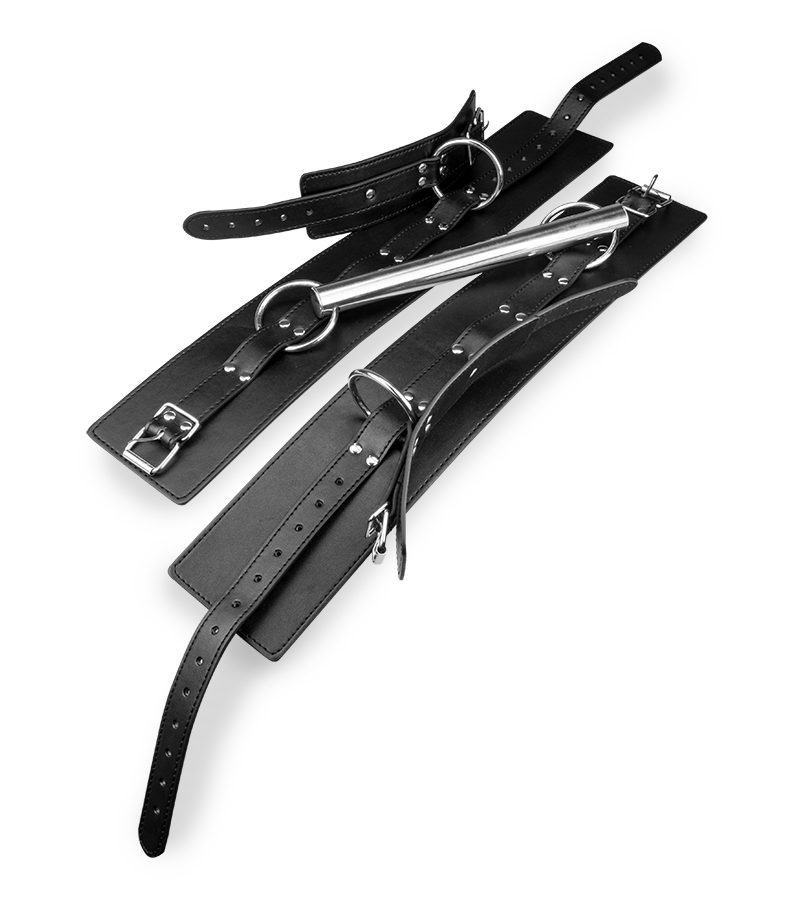 Contrainte BDSM cuisses et poignets avec barre