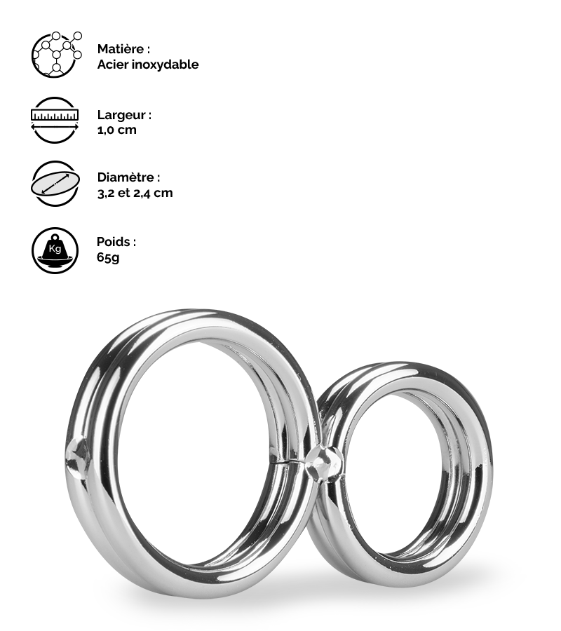 Double anneau cockring en inox Eight