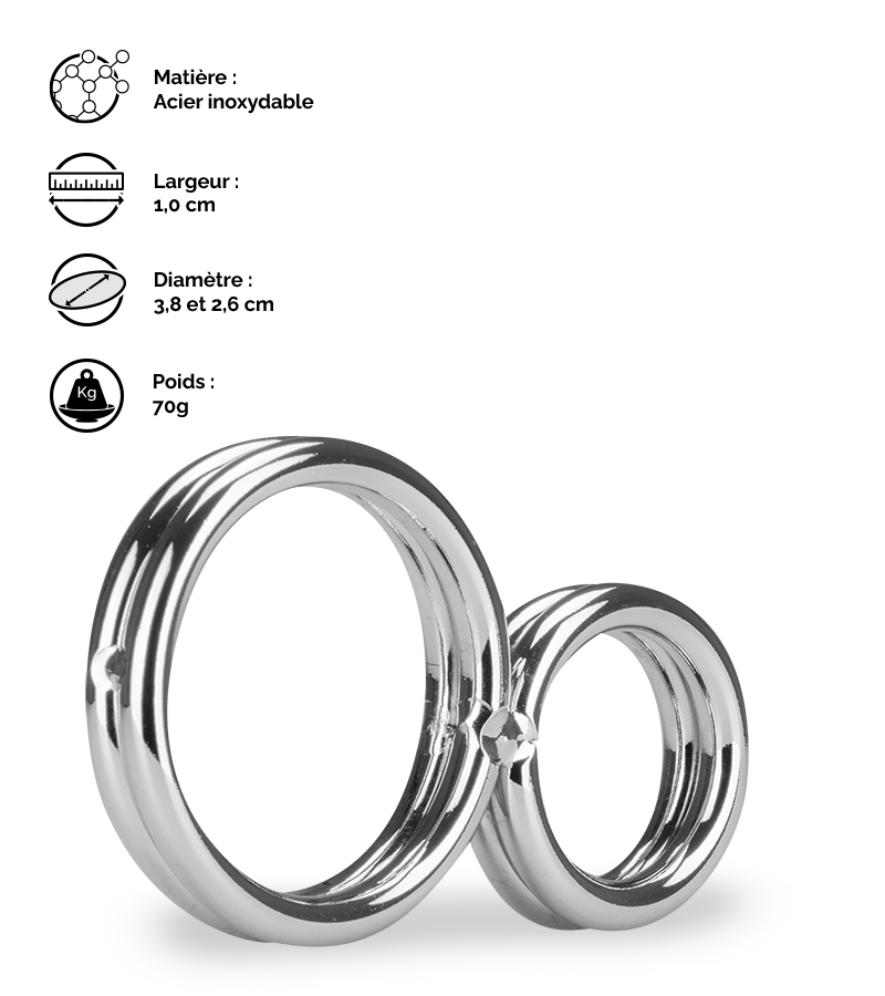 Double anneau cockring en inox Eight