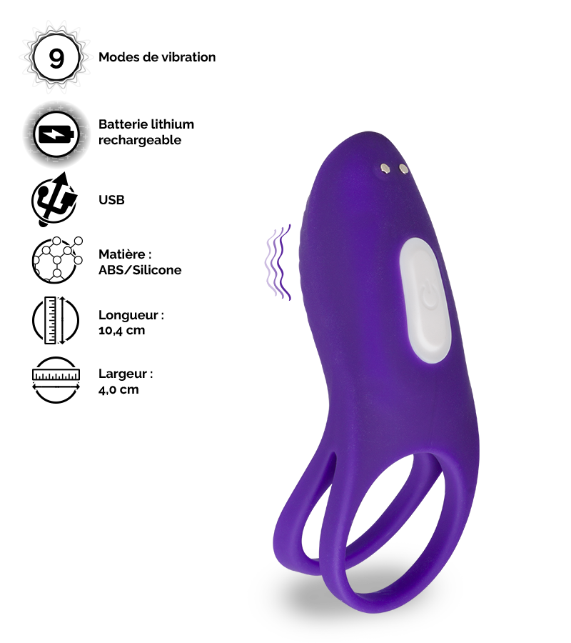 Double anneau vibrant avec stimulateur de clitoris Bucci