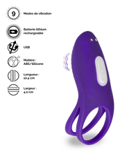 Charger l&#39;image dans la galerie, Double anneau vibrant avec stimulateur de clitoris Bucci