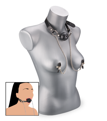 Gag ball BDSM avec pinces à seins