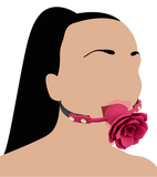 Gag ball en similicuir avec rose en silicone
