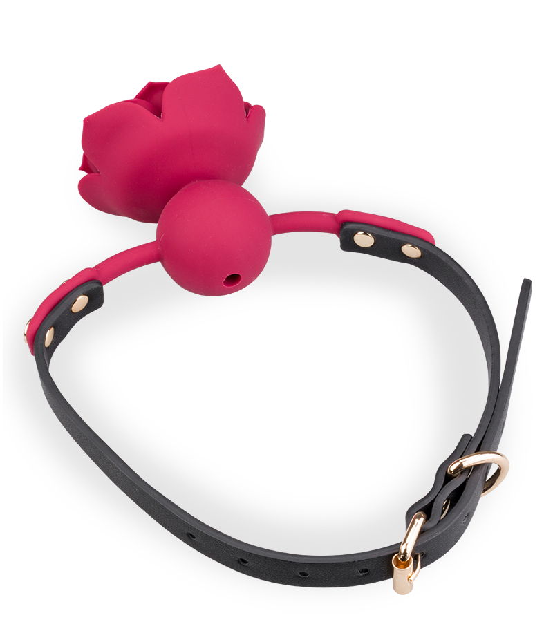 Gag ball en similicuir avec rose en silicone
