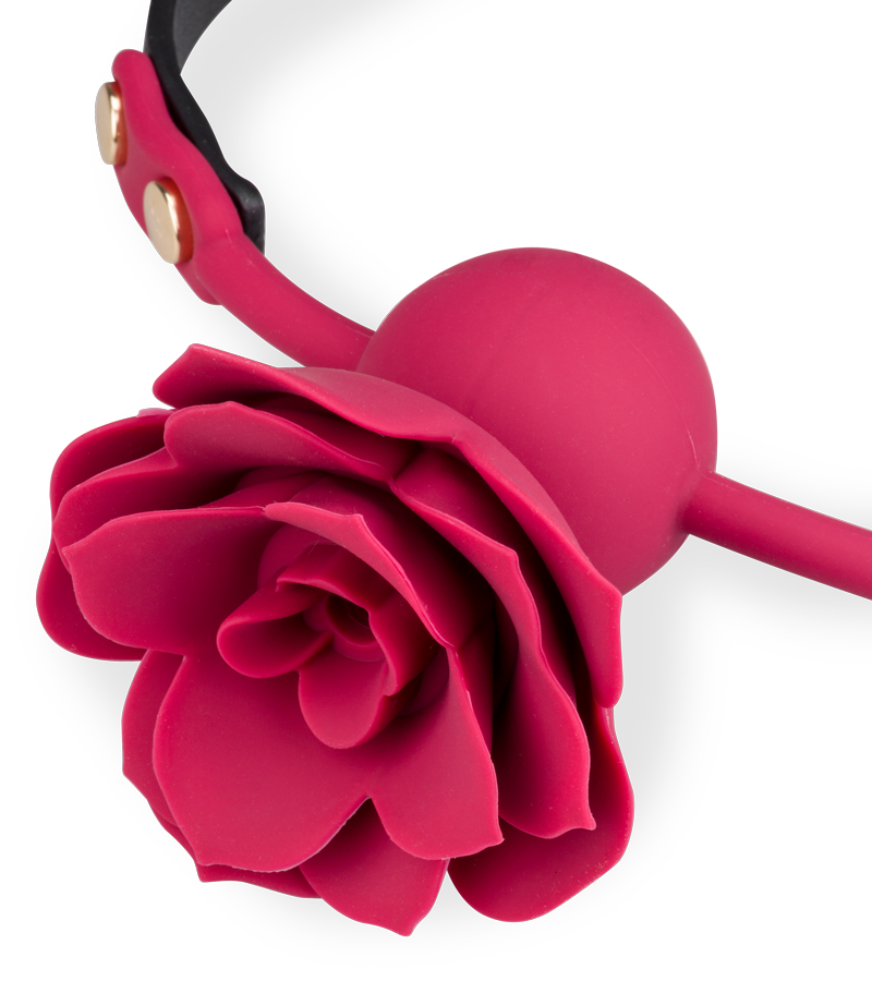 Gag ball en similicuir avec rose en silicone