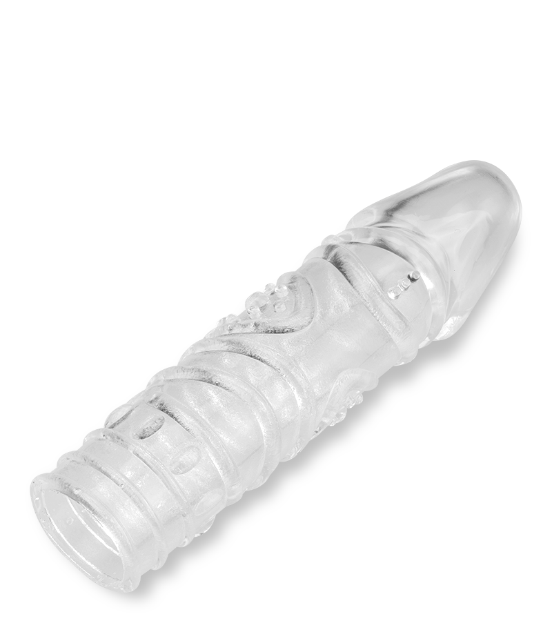Gaine à penis texturée transparente taille M 15,0cm