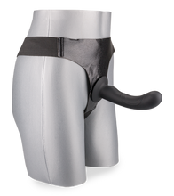 Charger l&#39;image dans la galerie, Gode harnais noir silicone doux courbé 15,0cm