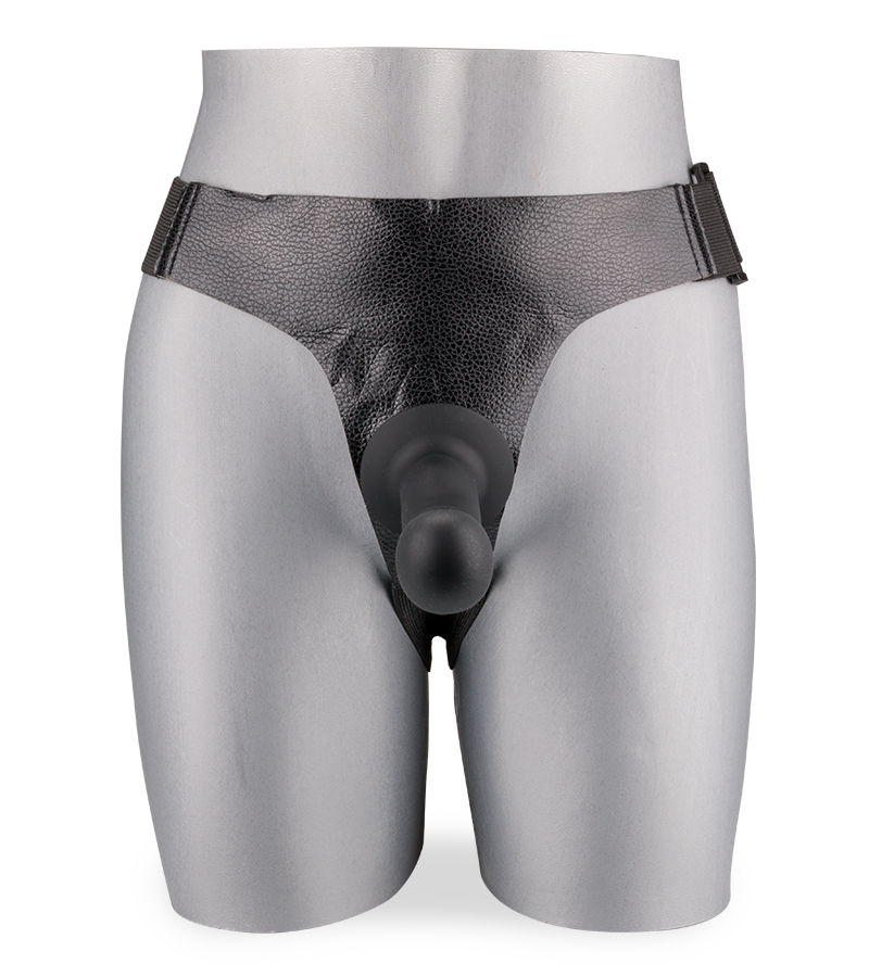 Gode harnais noir silicone doux courbé 15,0cm