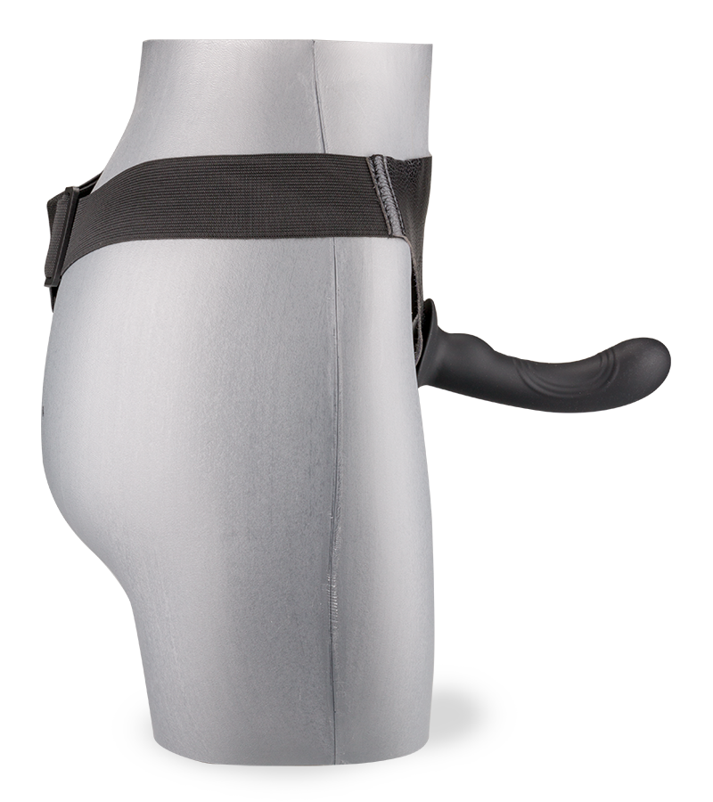 Gode harnais noir silicone doux courbé 15,0cm