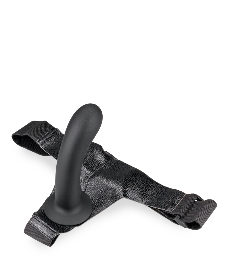 Gode harnais noir silicone doux courbé 15,0cm