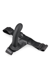 Charger l&#39;image dans la galerie, Gode harnais noir silicone doux courbé 15,0cm
