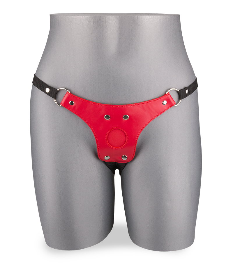 Harnais cuir rouge pour gode