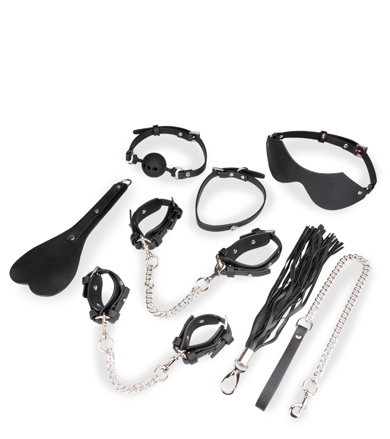 Kit bondage BDSM 8 pièces cuir végan