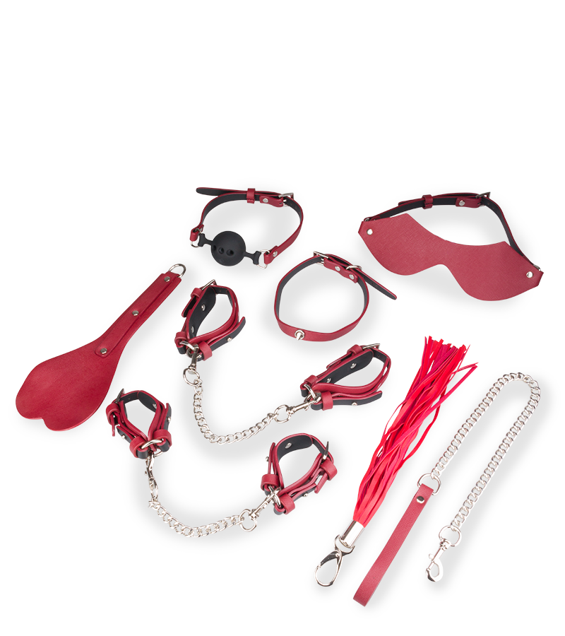 Kit bondage BDSM 8 pièces cuir végan