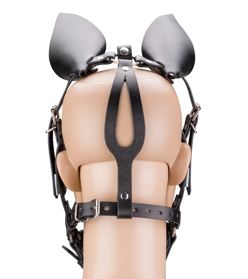 Masque cheval en similicuir avec œillères et mors