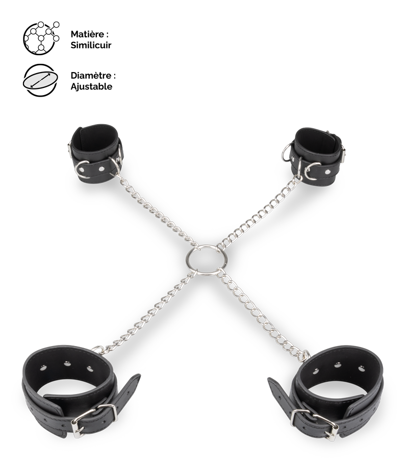 Menottes en croix chevilles poignets cuir