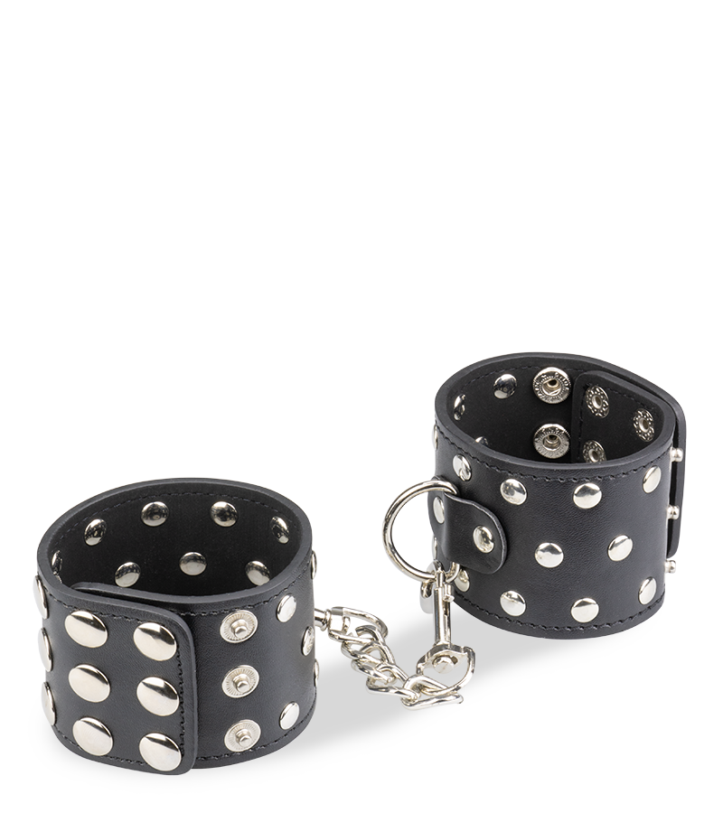 Menottes poignets cuir noir rivets