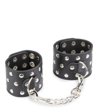 Charger l&#39;image dans la galerie, Menottes poignets cuir noir rivets
