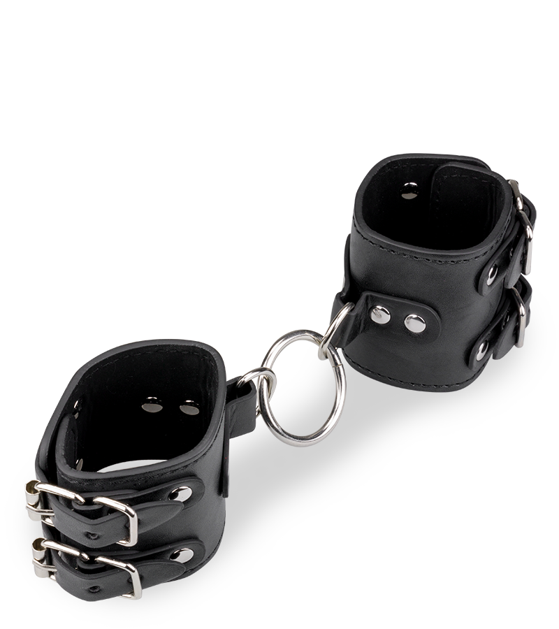 Menottes poignets réglables cuir noir BDSM