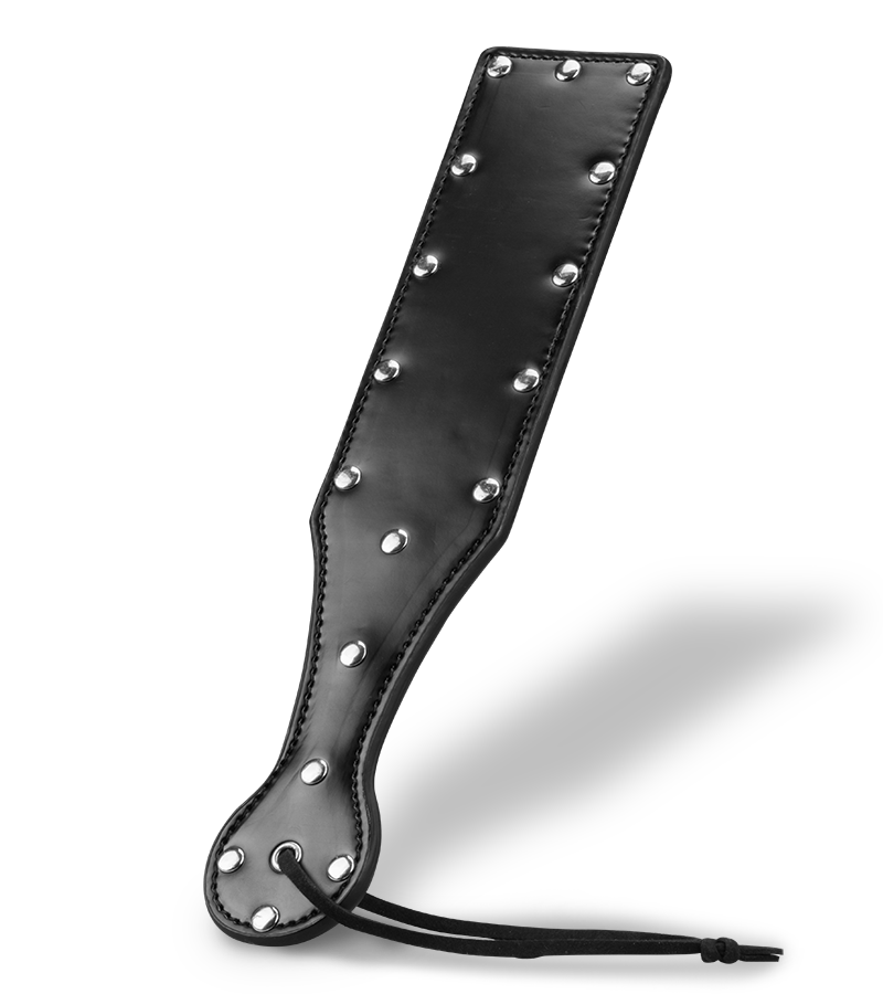 Paddle BDSM noir cuir et rivets