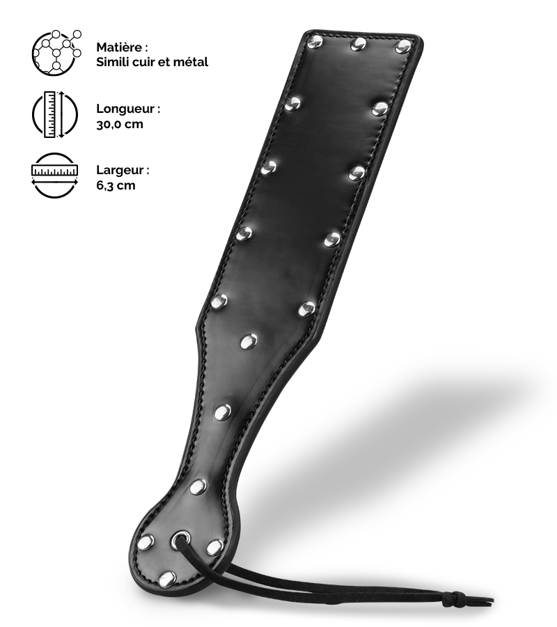 Paddle BDSM noir cuir et rivets
