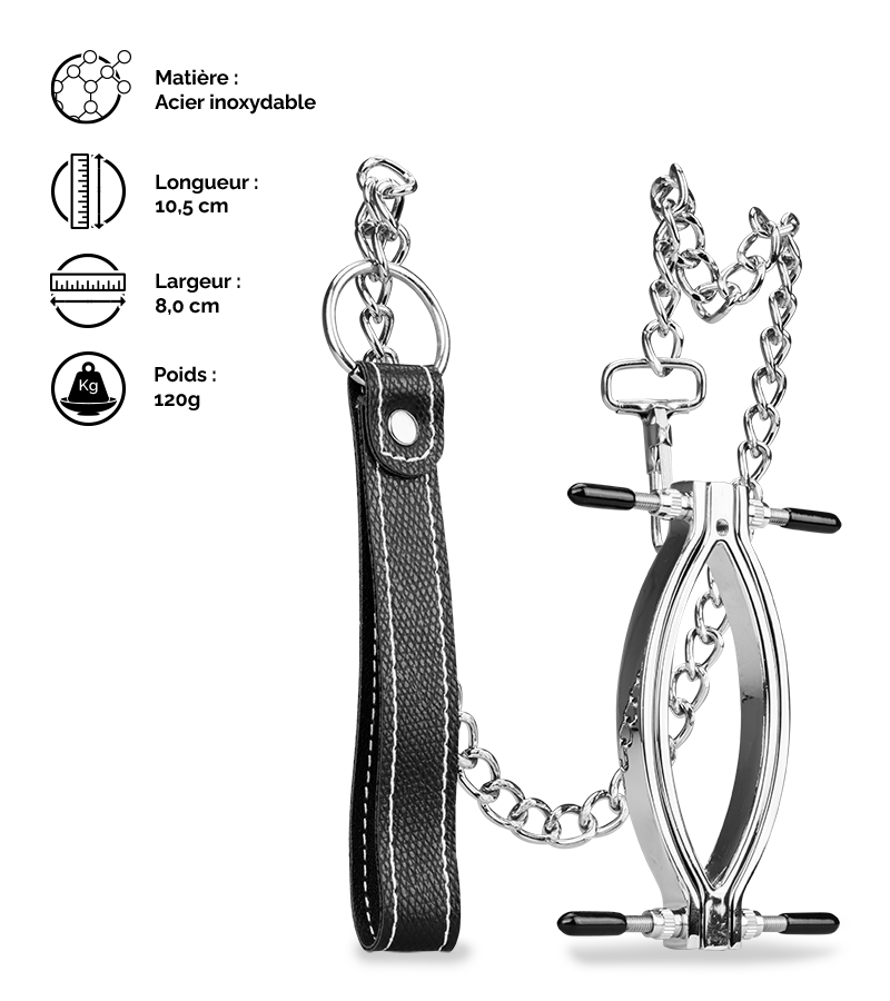 Pince à vagin en acier inoxydable + laisse